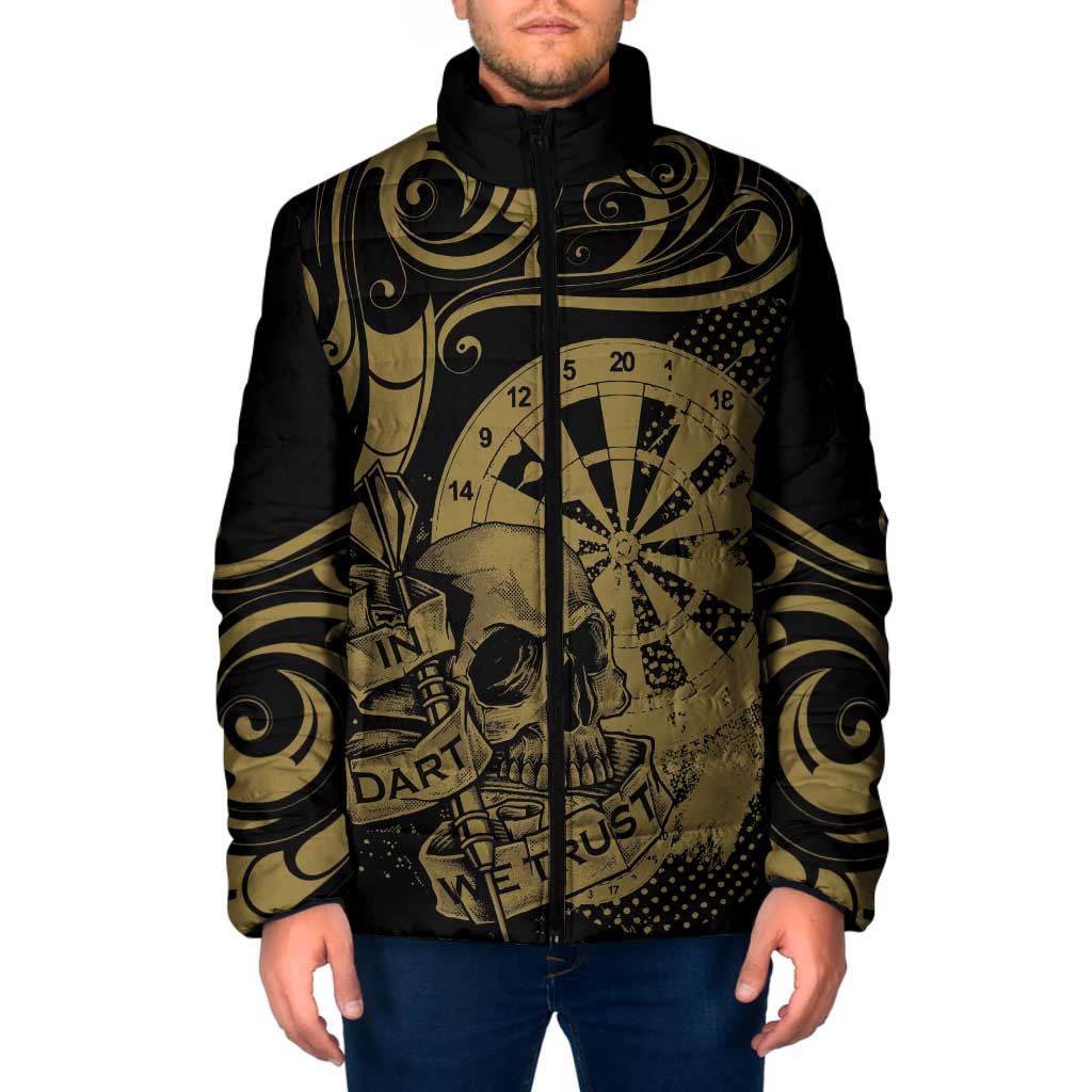 New Zealand Darts Padded Jacket Skull In Dart We Trust Maori Pattern LT14 Men Gold - Polynesian Pride