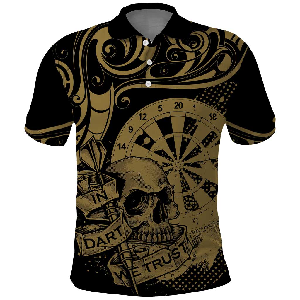 New Zealand Darts Polo Shirt Skull In Dart We Trust Maori Pattern LT14 Gold - Polynesian Pride