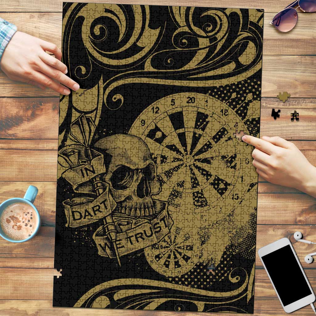 New Zealand Darts Puzzle Skull In Dart We Trust Maori Pattern LT14 Gold - Polynesian Pride