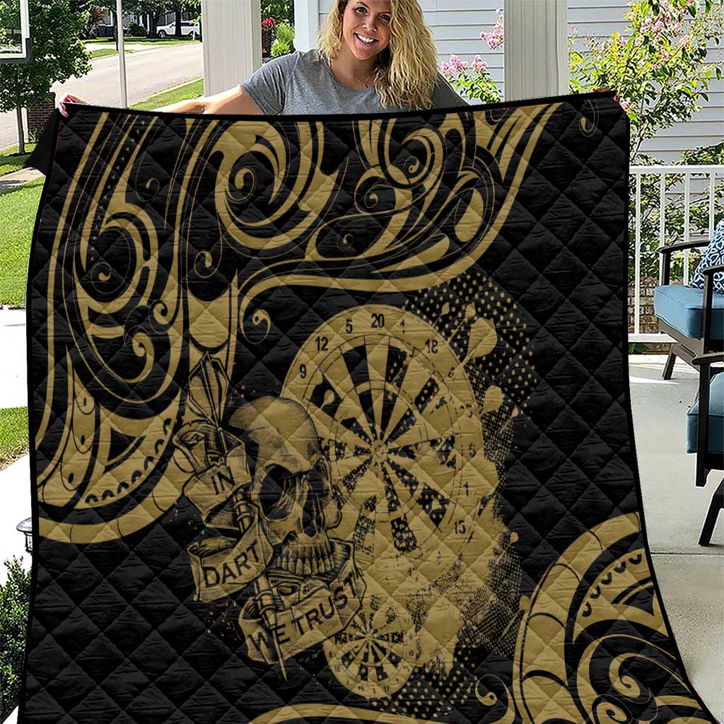New Zealand Darts Quilt Skull In Dart We Trust Maori Pattern LT14 Gold - Polynesian Pride