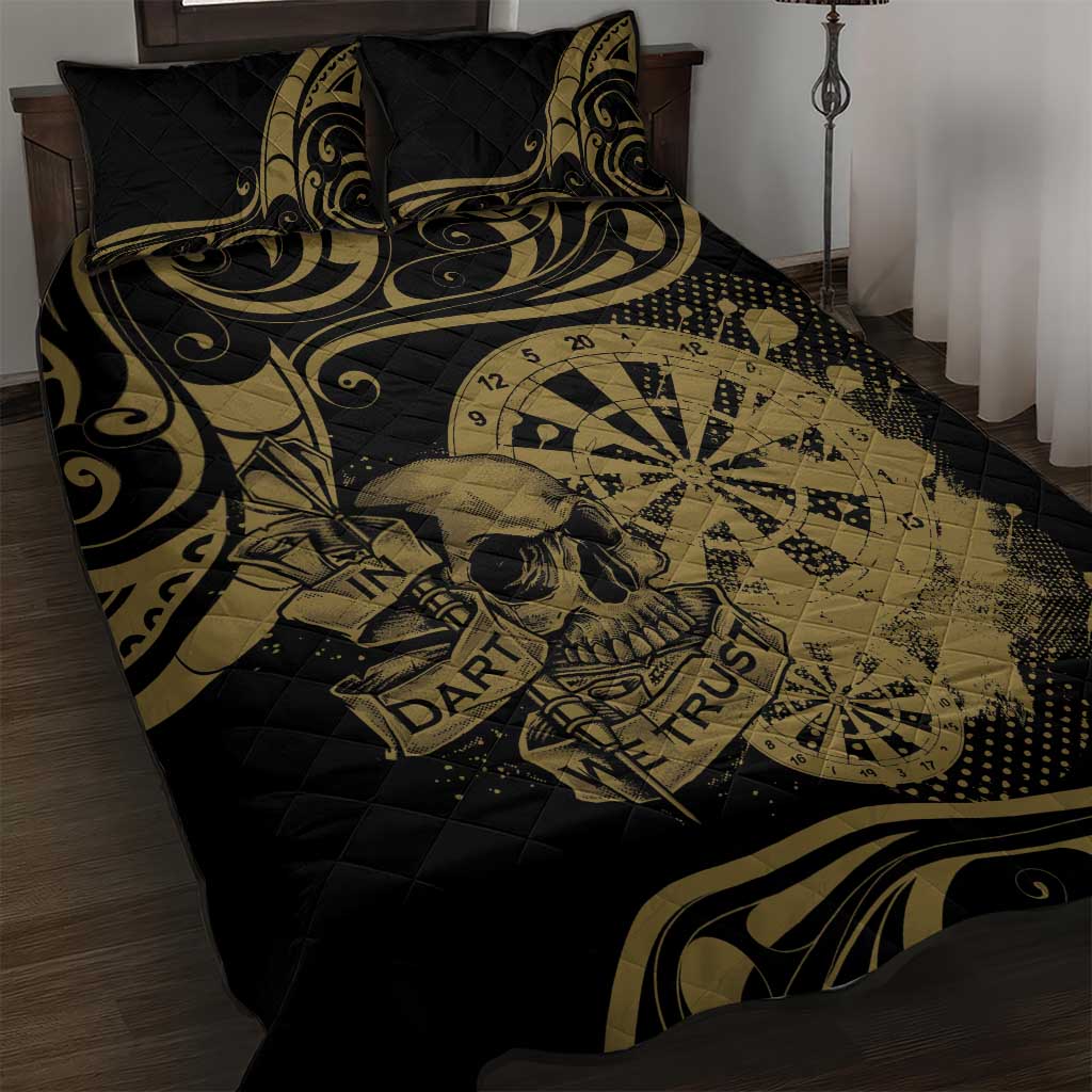 New Zealand Darts Quilt Bed Set Skull In Dart We Trust Maori Pattern LT14 Gold - Polynesian Pride