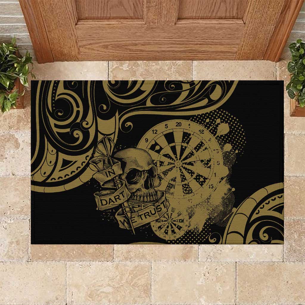 New Zealand Darts Rubber Doormat Skull In Dart We Trust Maori Pattern LT14 Gold - Polynesian Pride