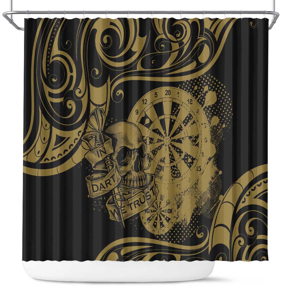 New Zealand Darts Shower Curtain Skull In Dart We Trust Maori Pattern LT14 Gold - Polynesian Pride