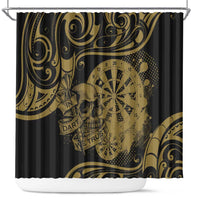 New Zealand Darts Shower Curtain Skull In Dart We Trust Maori Pattern LT14 Gold - Polynesian Pride