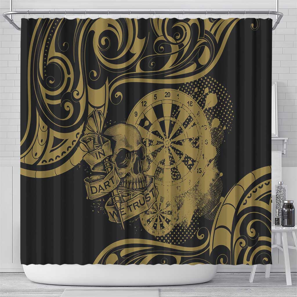 New Zealand Darts Shower Curtain Skull In Dart We Trust Maori Pattern LT14 - Polynesian Pride