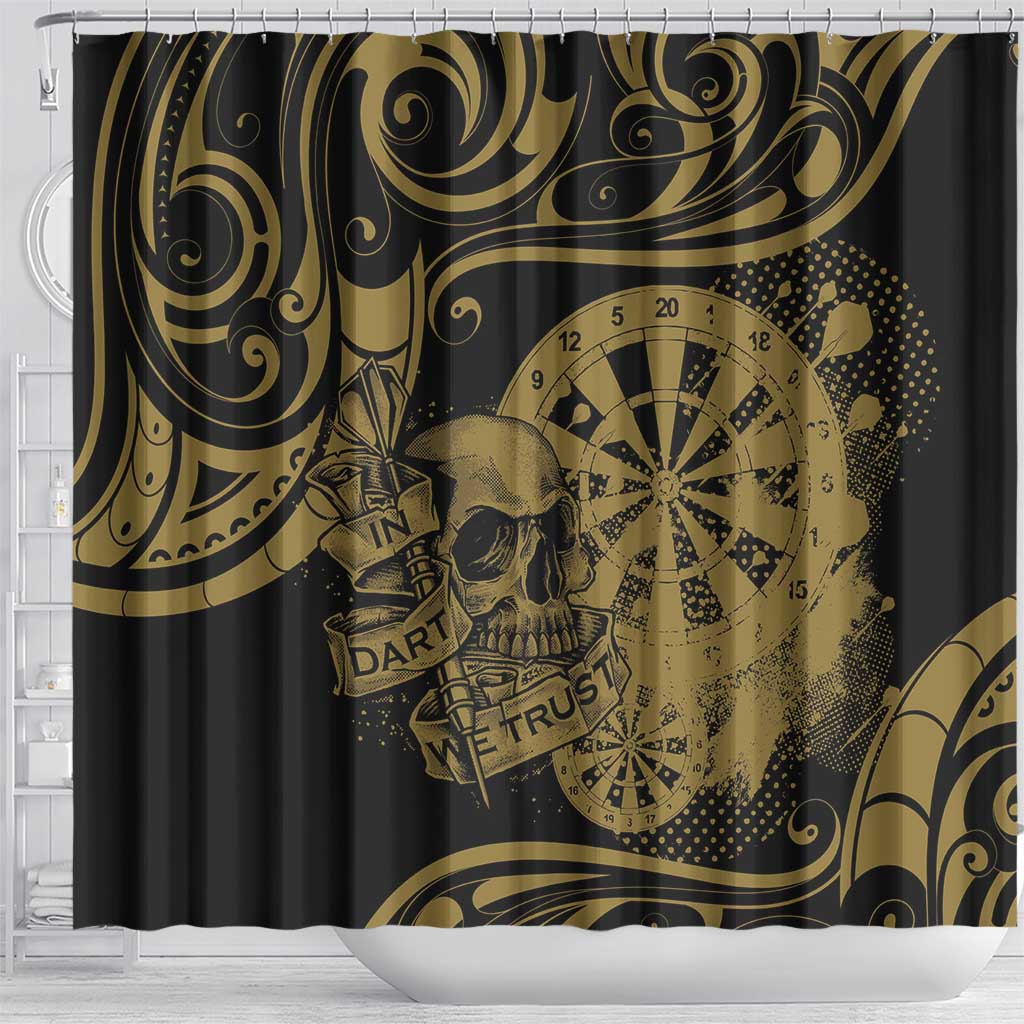 New Zealand Darts Shower Curtain Skull In Dart We Trust Maori Pattern LT14 - Polynesian Pride