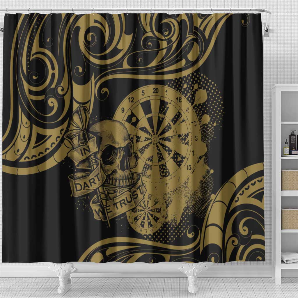 New Zealand Darts Shower Curtain Skull In Dart We Trust Maori Pattern LT14 - Polynesian Pride
