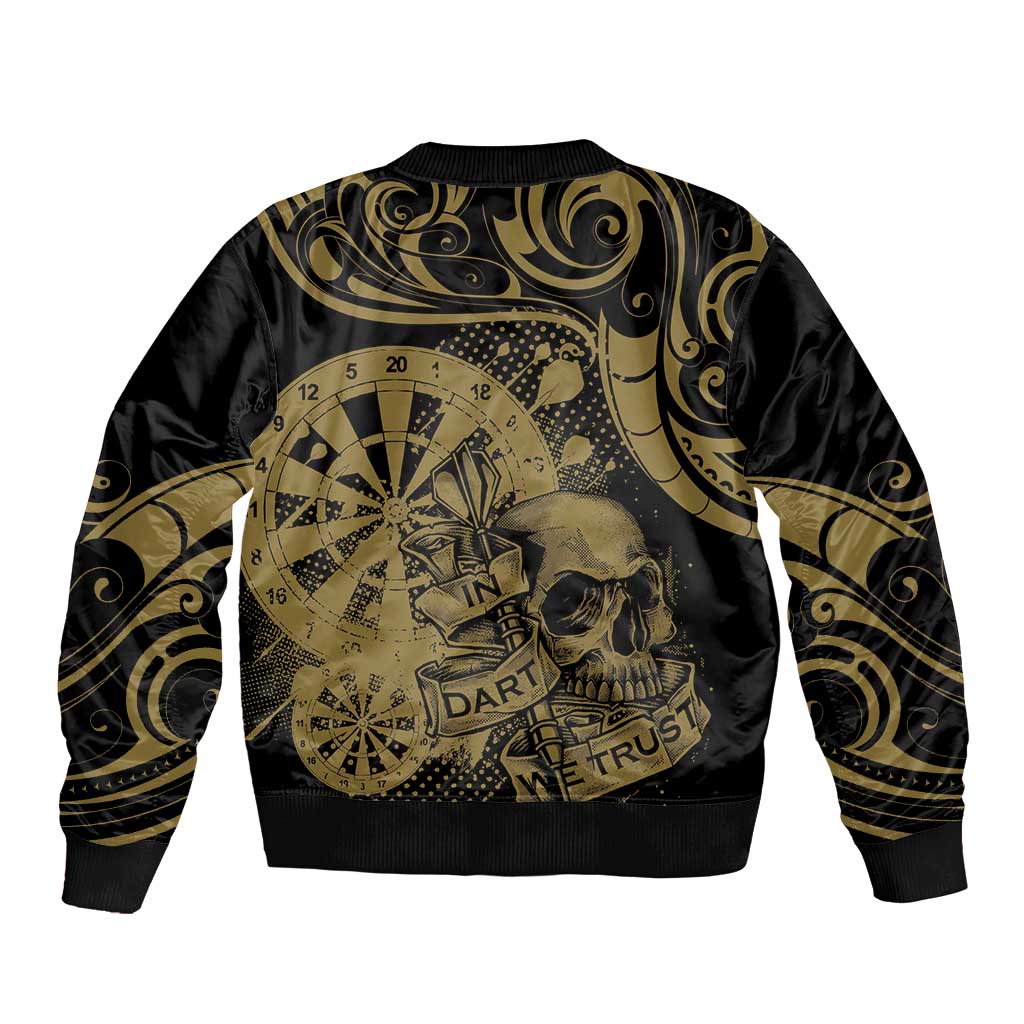 New Zealand Darts Sleeve Zip Bomber Jacket Skull In Dart We Trust Maori Pattern LT14 - Polynesian Pride
