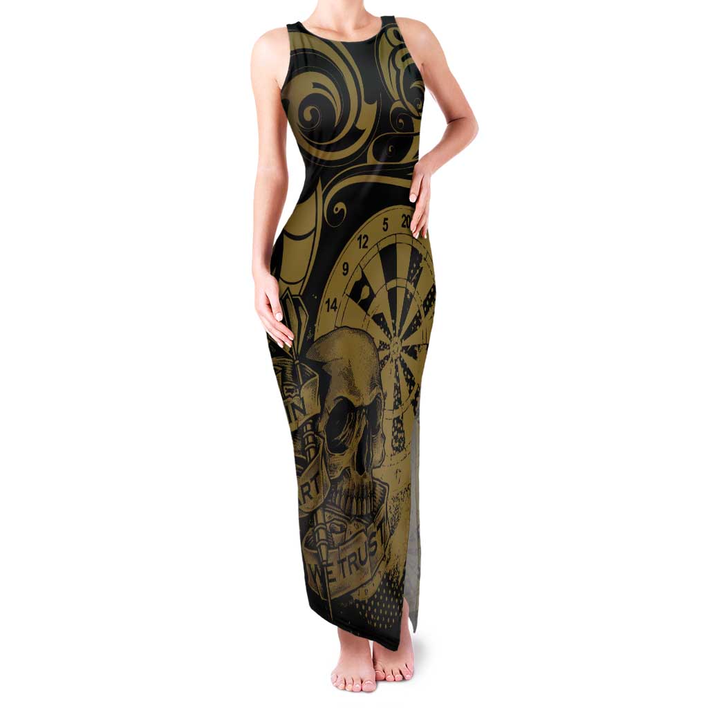 New Zealand Darts Tank Maxi Dress Skull In Dart We Trust Maori Pattern LT14 Women Gold - Polynesian Pride