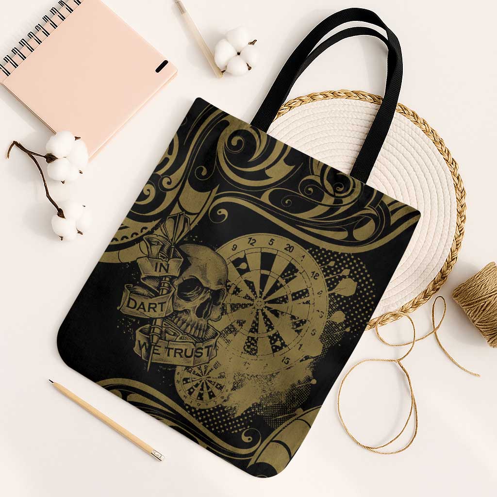 New Zealand Darts Tote Bag Skull In Dart We Trust Maori Pattern LT14 Black Strap One Size Gold - Polynesian Pride