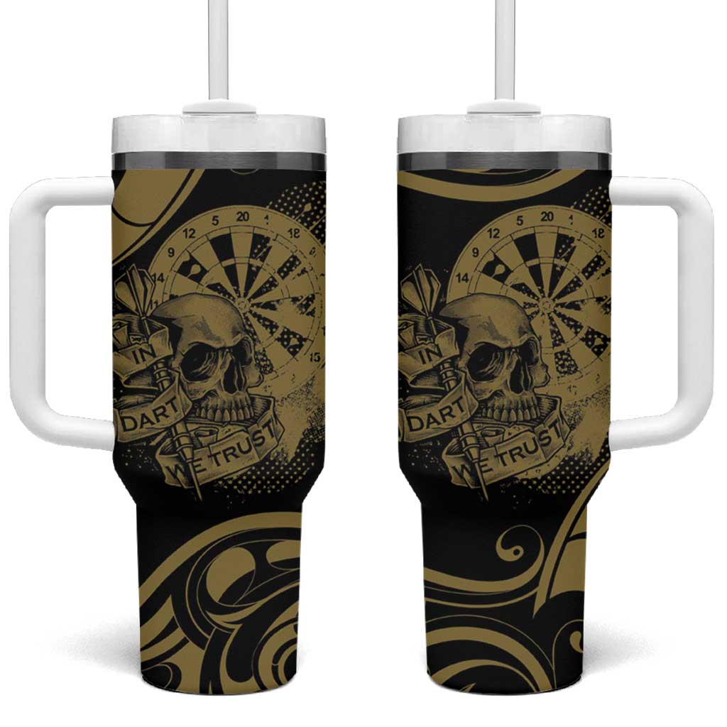 New Zealand Darts Tumbler With Handle Skull In Dart We Trust Maori Pattern LT14 One Size: 40 oz Gold - Polynesian Pride