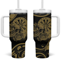 New Zealand Darts Tumbler With Handle Skull In Dart We Trust Maori Pattern LT14 One Size: 40 oz Gold - Polynesian Pride