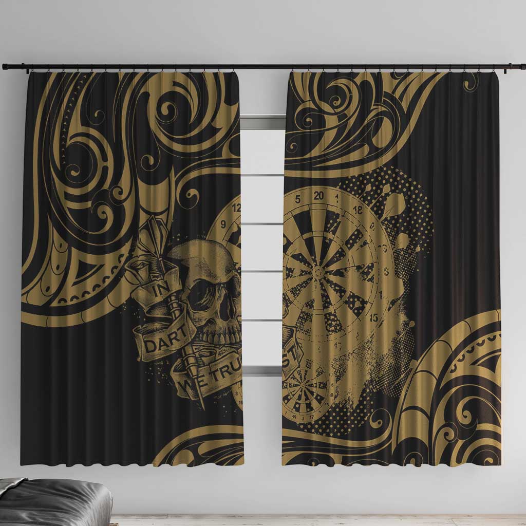 New Zealand Darts Window Curtain Skull In Dart We Trust Maori Pattern LT14 With Hooks Gold - Polynesian Pride