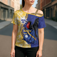 Personalised Nauru Angam Day Cross Shoulder Shirt Naoero Frigatebird With Flag Proud LT14 - Polynesian Pride
