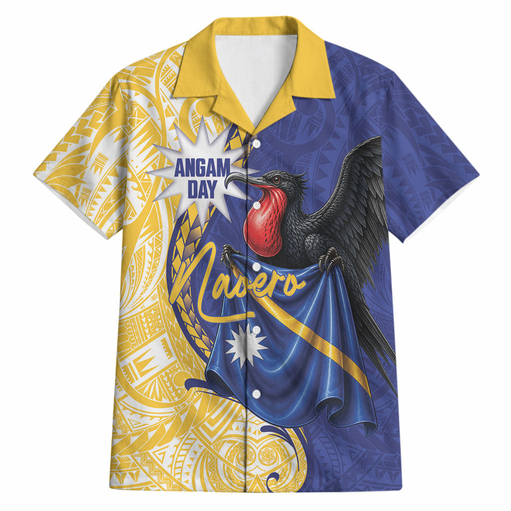 Personalised Nauru Angam Day Hawaiian Shirt Naoero Frigatebird With Flag Proud LT14 Blue - Polynesian Pride