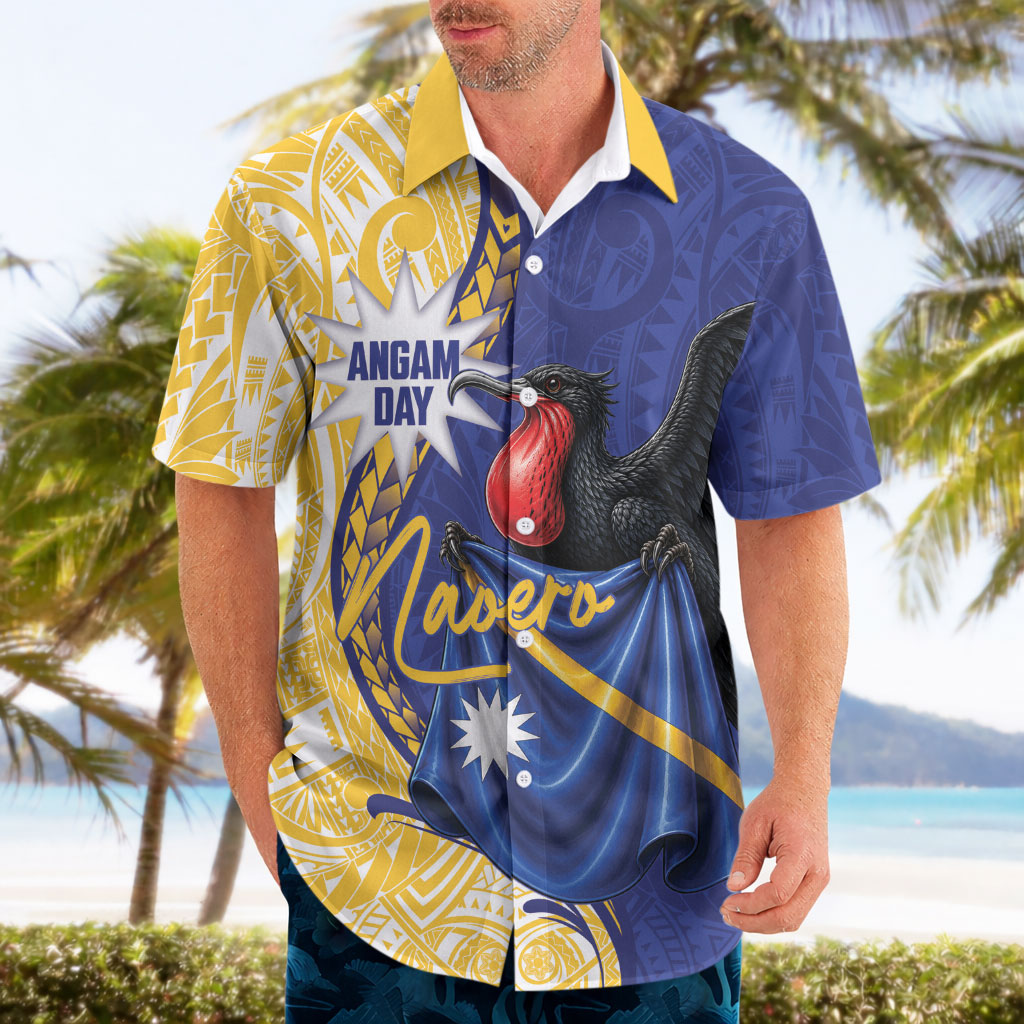 Personalised Nauru Angam Day Hawaiian Shirt Naoero Frigatebird With Flag Proud LT14 - Polynesian Pride