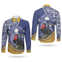 Magnificent Frigatebird Nauru Couples Matching Mermaid Dress and Long Sleeve Button Shirt Pandanus Weaving Polynesian Pattern LT14 - Polynesian Pride