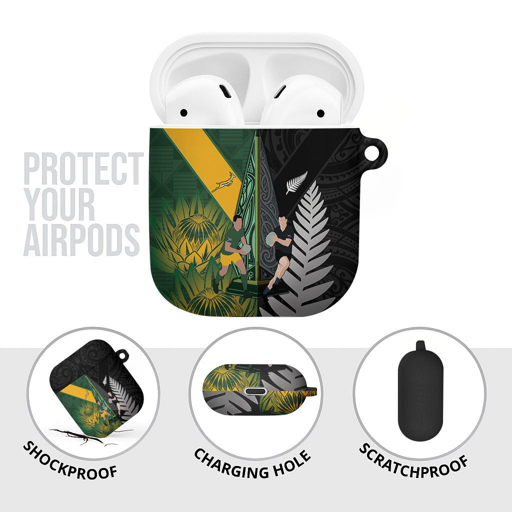 New Zealand and South Africa Rugby AirPods Case Ultimate Rivalry All Black Springboks LT14 - Polynesian Pride