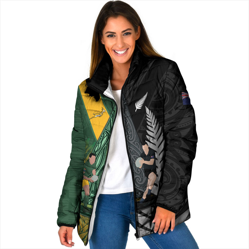 New Zealand and South Africa Rugby Custom Padded Jacket Ultimate Rivalry All Black Springboks LT14 Women Multicolor - Polynesian Pride