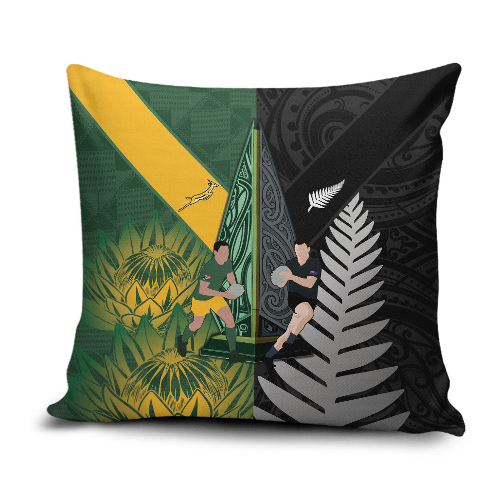 New Zealand and South Africa Rugby Pillow Cover Ultimate Rivalry All Black Springboks LT14 Multicolor - Polynesian Pride