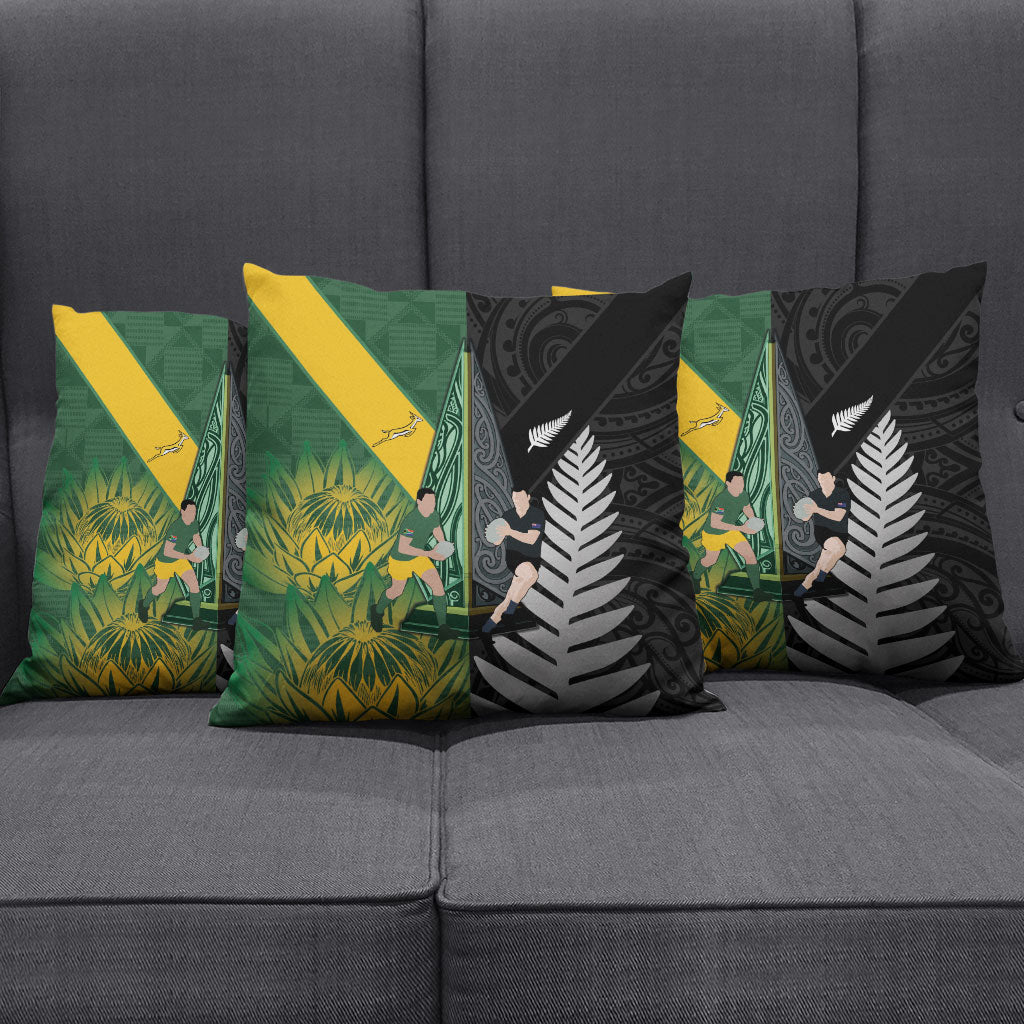 New Zealand and South Africa Rugby Pillow Cover Ultimate Rivalry All Black Springboks LT14 - Polynesian Pride