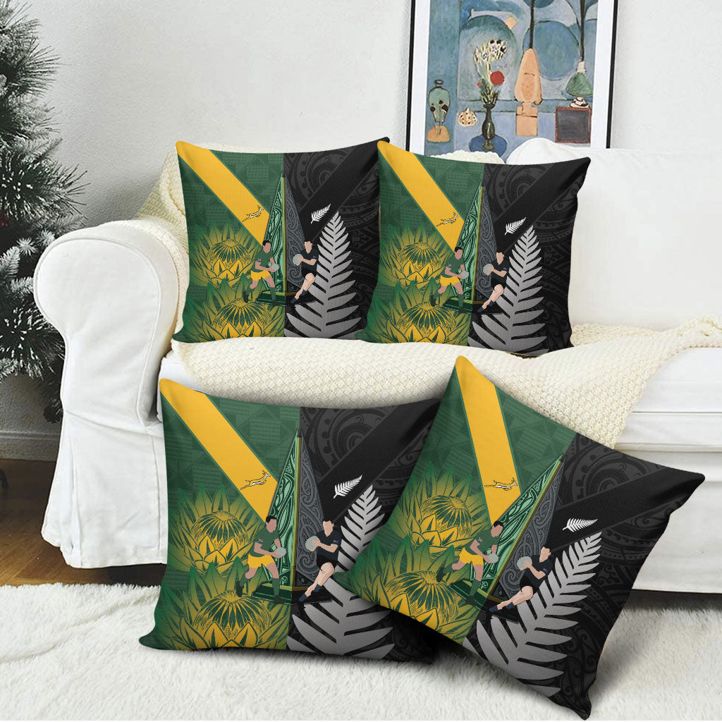 New Zealand and South Africa Rugby Pillow Cover Ultimate Rivalry All Black Springboks LT14 - Polynesian Pride