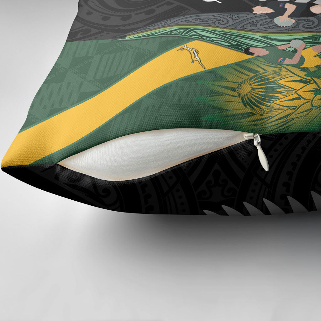 New Zealand and South Africa Rugby Pillow Cover Ultimate Rivalry All Black Springboks LT14 - Polynesian Pride