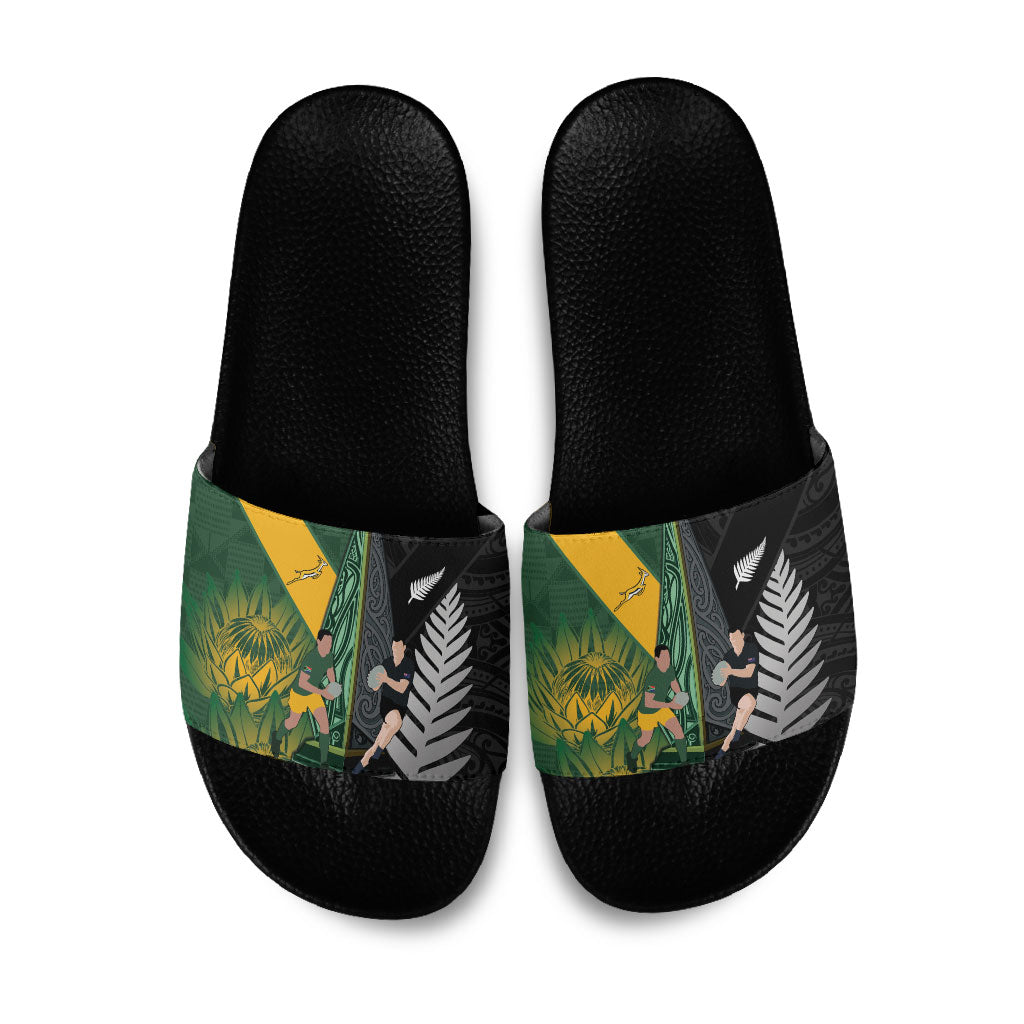 New Zealand and South Africa Rugby Slide Sandals Ultimate Rivalry All Black Springboks LT14 Multicolor - Polynesian Pride