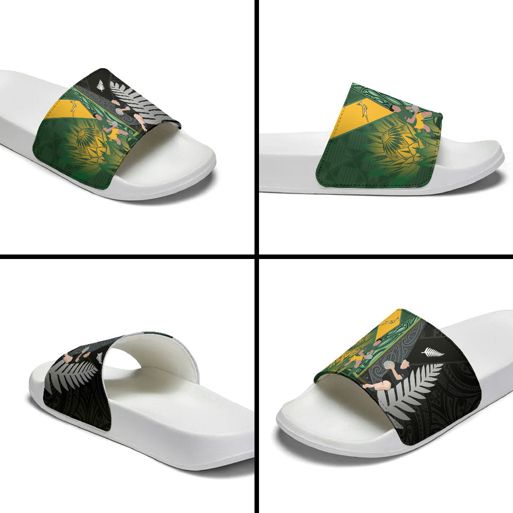 New Zealand and South Africa Rugby Slide Sandals Ultimate Rivalry All Black Springboks LT14 - Polynesian Pride