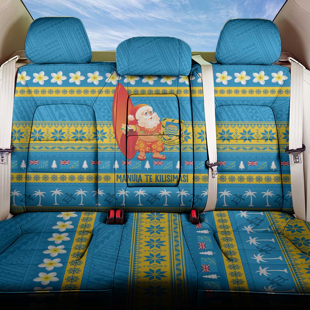 Tuvalu Christmas Back Car Seat Cover Cute Santa Manuia te Kilisimasi LT14 One Size Blue - Polynesian Pride