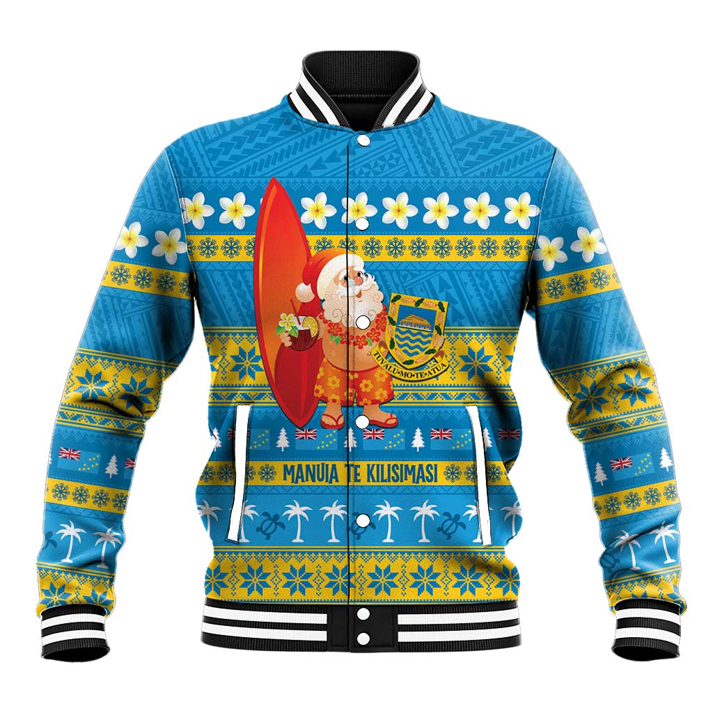 Tuvalu Christmas Baseball Jacket Cute Santa Manuia te Kilisimasi LT14 Unisex Blue - Polynesian Pride