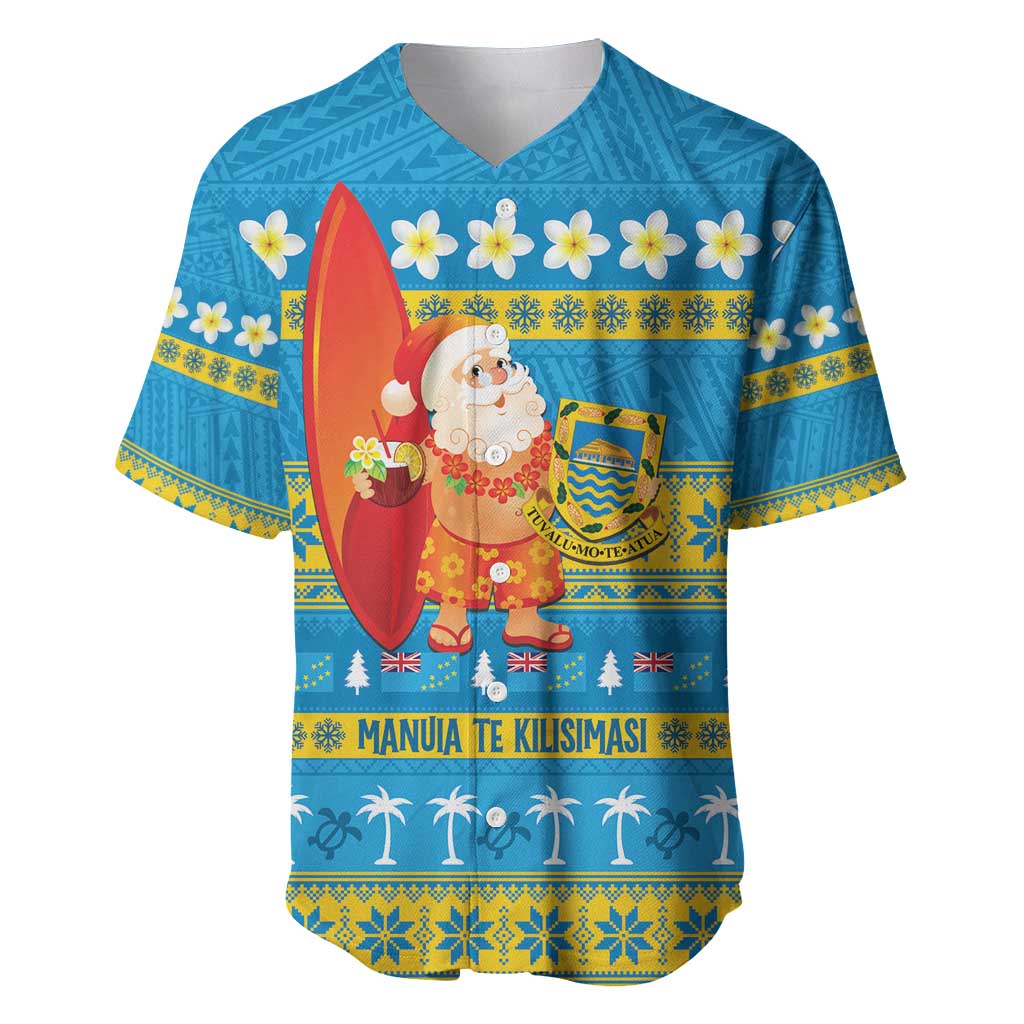 Tuvalu Christmas Baseball Jersey Cute Santa Manuia te Kilisimasi LT14 Blue - Polynesian Pride