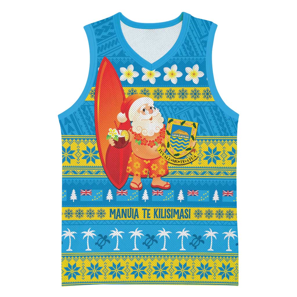 Tuvalu Christmas Basketball Jersey Cute Santa Manuia te Kilisimasi LT14 Unisex Blue - Polynesian Pride