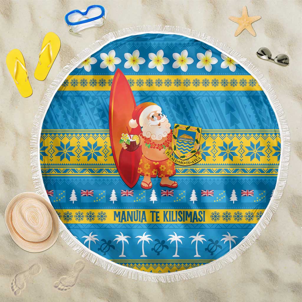 Tuvalu Christmas Beach Blanket Cute Santa Manuia te Kilisimasi LT14 One Size 150cm Blue - Polynesian Pride