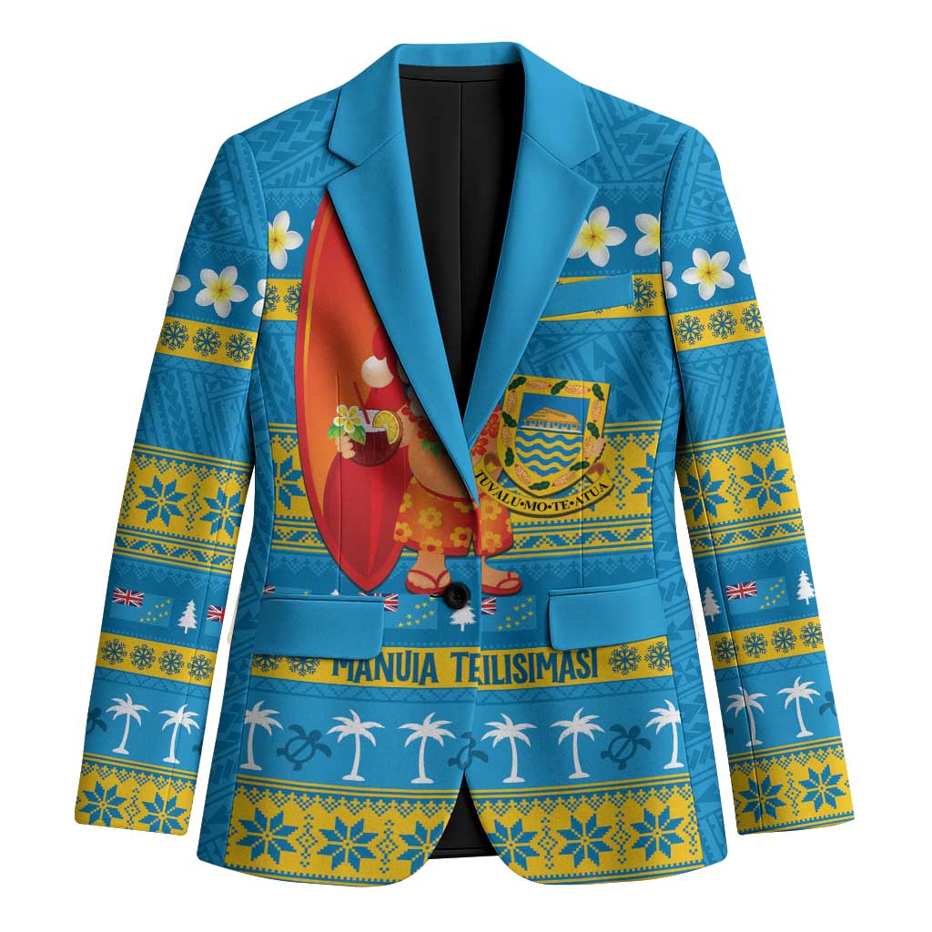 Tuvalu Christmas Blazer Cute Santa Manuia te Kilisimasi LT14 Unisex Blue - Polynesian Pride