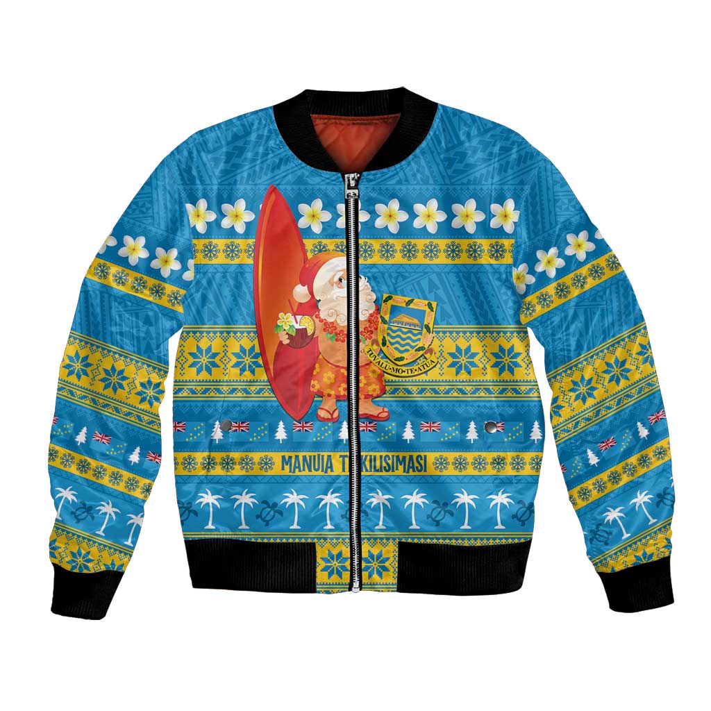 Tuvalu Christmas Bomber Jacket Cute Santa Manuia te Kilisimasi LT14 Unisex Blue - Polynesian Pride