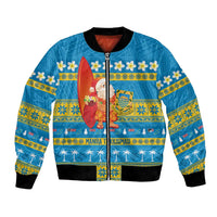 Tuvalu Christmas Bomber Jacket Cute Santa Manuia te Kilisimasi LT14 Unisex Blue - Polynesian Pride