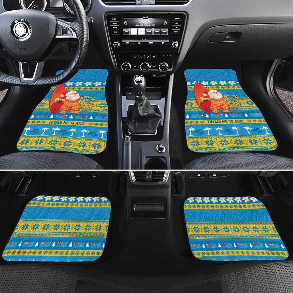 Tuvalu Christmas Car Mats Cute Santa Manuia te Kilisimasi LT14 Set 4pcs Blue - Polynesian Pride