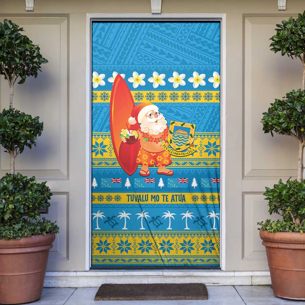 Tuvalu Christmas Door Cover Cute Santa Manuia te Kilisimasi LT14 Blue - Polynesian Pride
