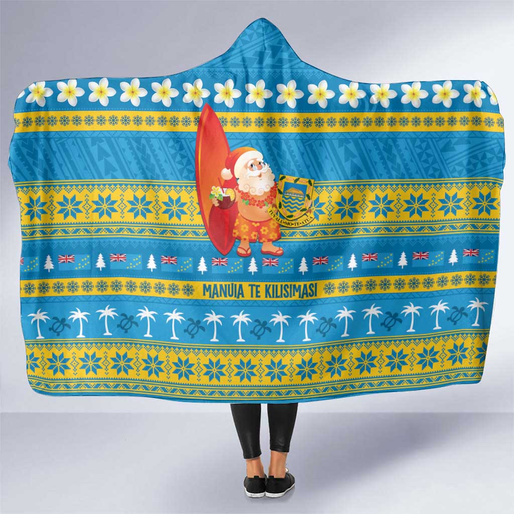 Tuvalu Christmas Hooded Blanket Cute Santa Manuia te Kilisimasi LT14 One Size Blue - Polynesian Pride