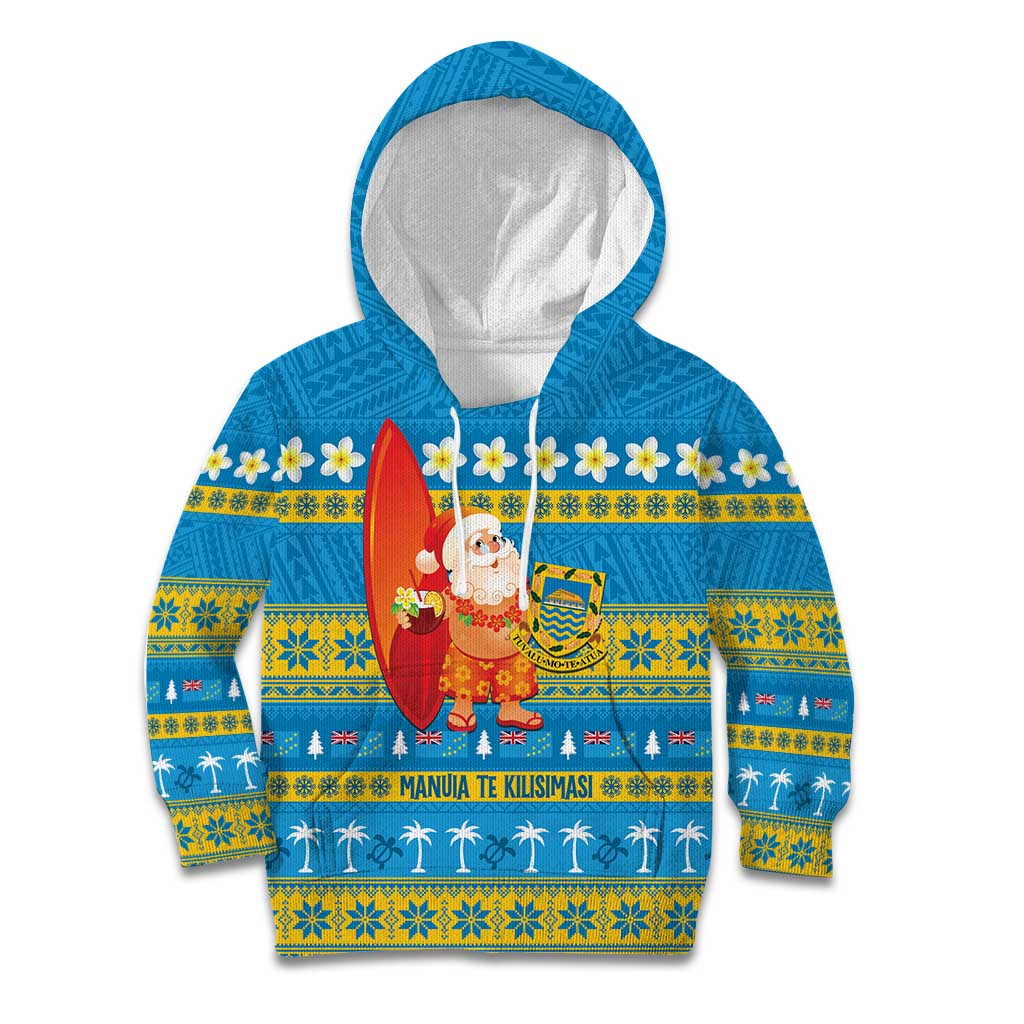 Tuvalu Christmas Kid Hoodie Cute Santa Manuia te Kilisimasi LT14 Hoodie Blue - Polynesian Pride