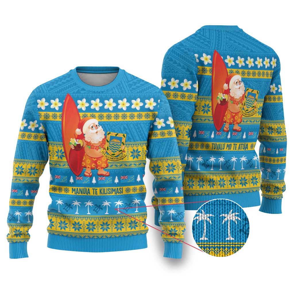 Tuvalu Christmas Ugly Christmas Sweater Cute Santa Manuia te Kilisimasi LT14 Blue - Polynesian Pride