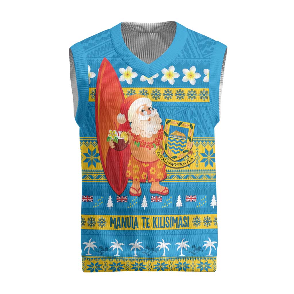 Tuvalu Christmas Knitted V-Neck Vest Cute Santa Manuia te Kilisimasi LT14 Blue - Polynesian Pride