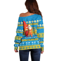 Tuvalu Christmas Off Shoulder Sweater Cute Santa Manuia te Kilisimasi LT14 - Polynesian Pride