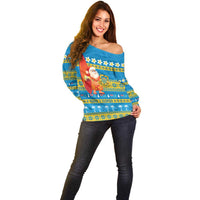 Tuvalu Christmas Off Shoulder Sweater Cute Santa Manuia te Kilisimasi LT14 - Polynesian Pride