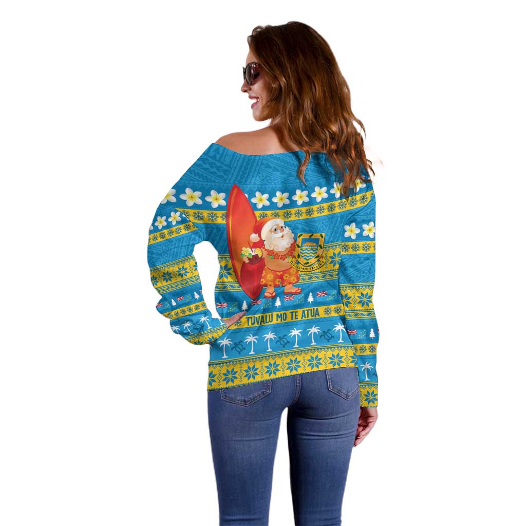 Tuvalu Christmas Off Shoulder Sweater Cute Santa Manuia te Kilisimasi LT14 - Polynesian Pride