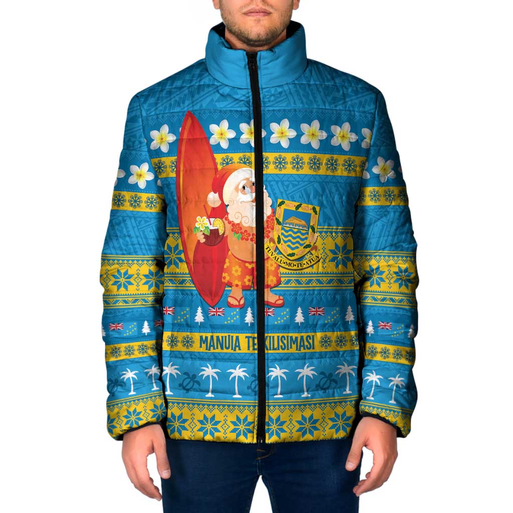 Tuvalu Christmas Padded Jacket Cute Santa Manuia te Kilisimasi LT14 Men Blue - Polynesian Pride