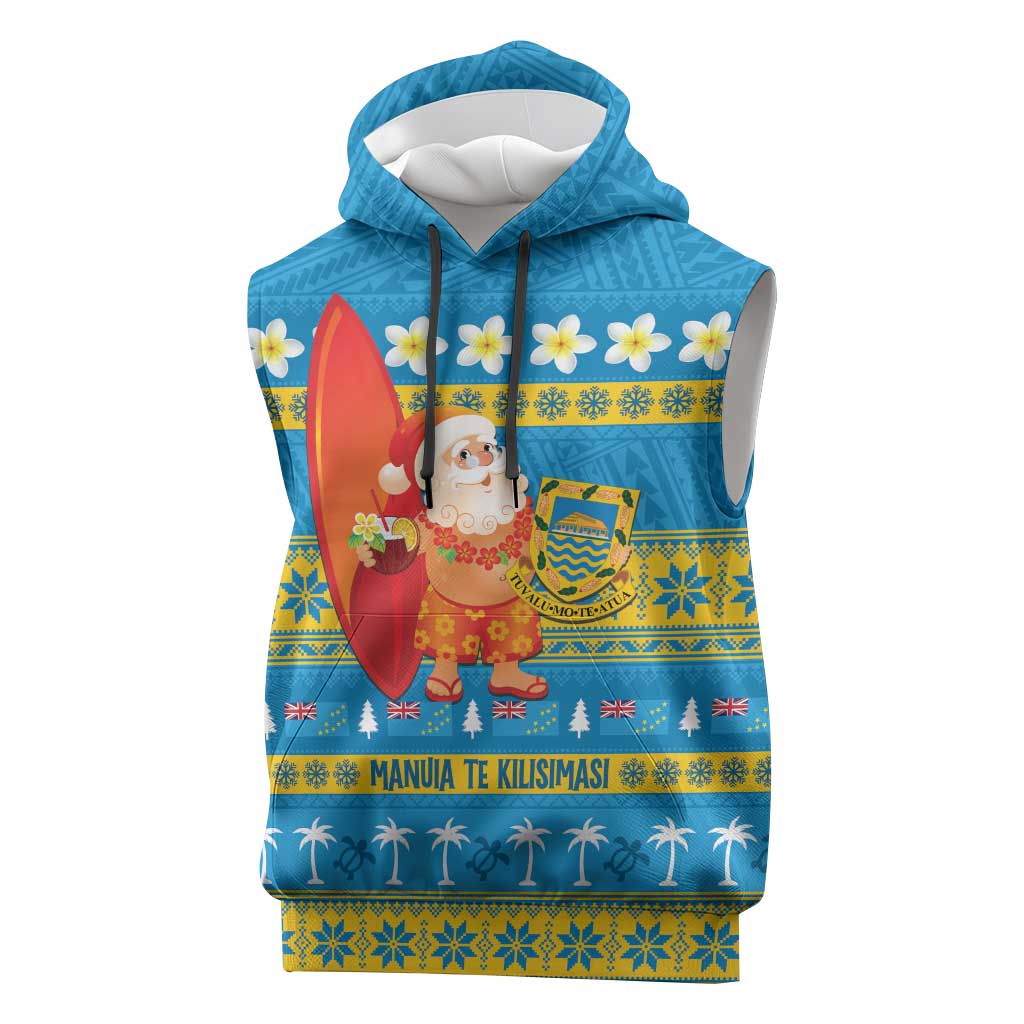 Tuvalu Christmas Sleeveless Hoodie Cute Santa Manuia te Kilisimasi LT14 Blue - Polynesian Pride