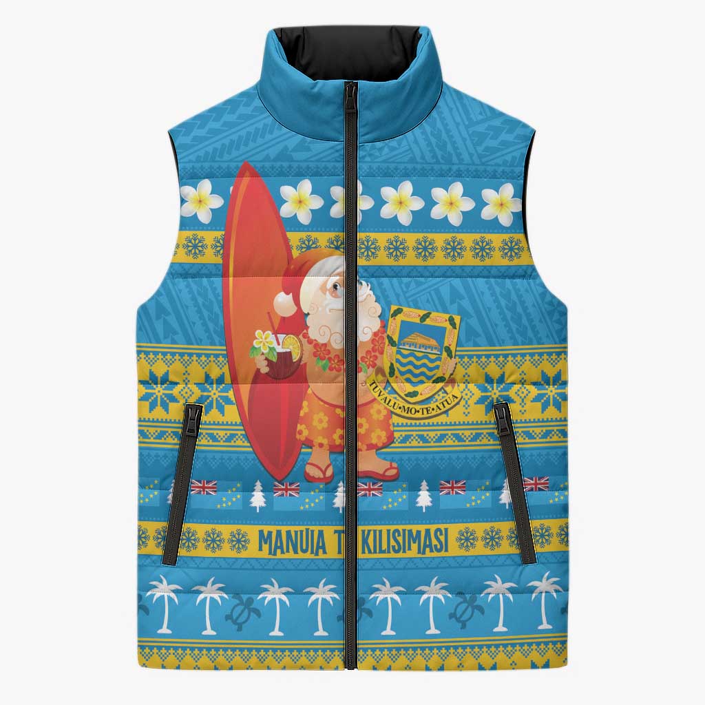 Tuvalu Christmas Sleeveless Puffer Jacket Cute Santa Manuia te Kilisimasi LT14 Unisex Blue - Polynesian Pride