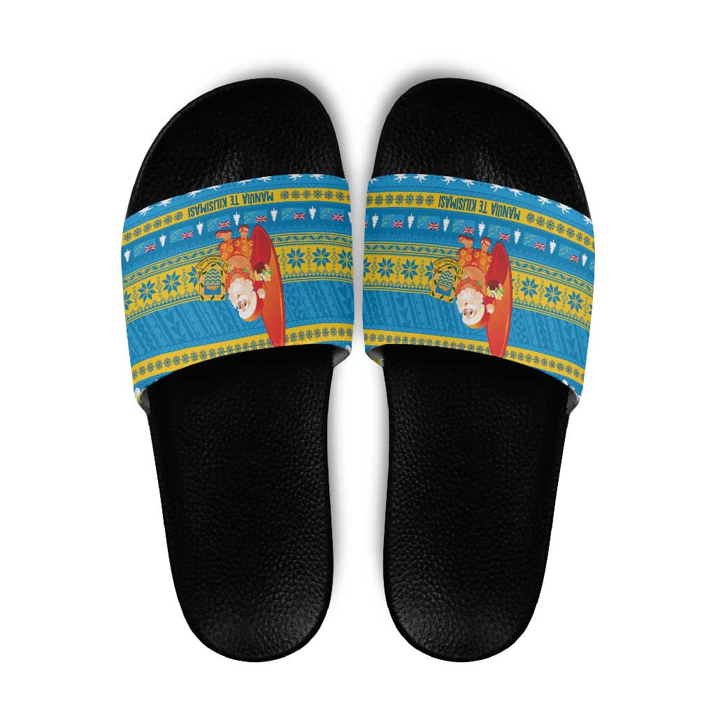 Tuvalu Christmas Slide Sandals Cute Santa Manuia te Kilisimasi LT14 Blue - Polynesian Pride